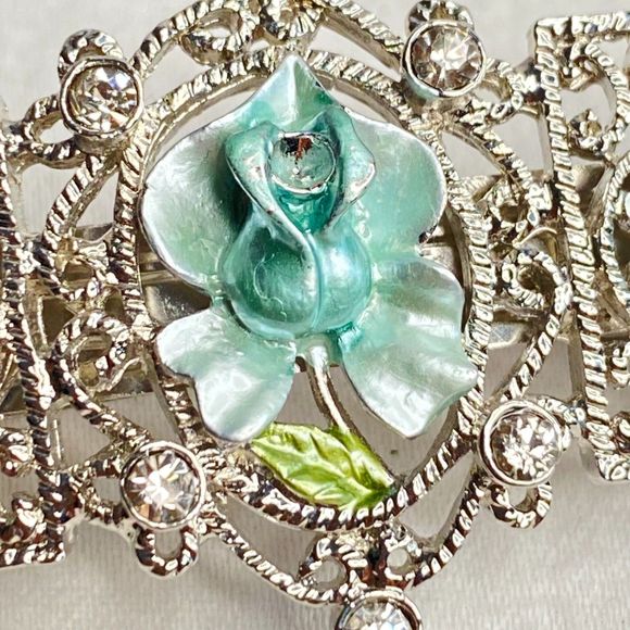 Hair Accessory Set Blue Flower Barette Blue Stone Combs And Yellow Stone Pins - Picture 3 of 15